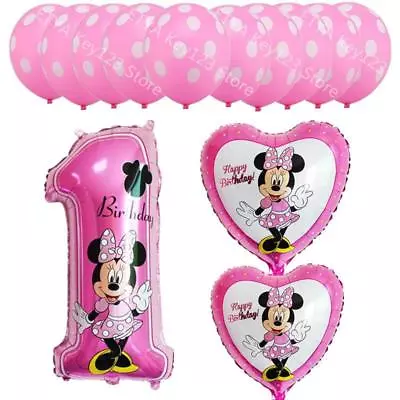 Minnie Mouse 1st Birthday Party Foil Balloons Bouquet Set Helium Pink Girl Heart • £15.56