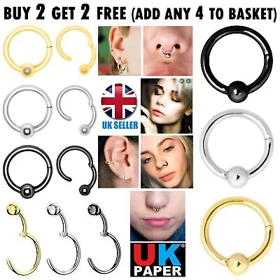 £2.99 • Buy Surgical Steel Nose Ring Clicker With Ball Septum Hoop Ear Helix Tragus Piercing