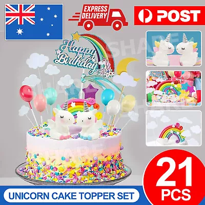 21Pcs/Set Unicorn Cake Topper Kit Cloud Rainbow Happy Birthday Banner Decoration • $12.45