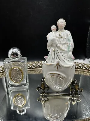 Vintage Hand Painted Porcelain Holy Water Don’t Germany & Vtg Holy Water Bottle  • $36