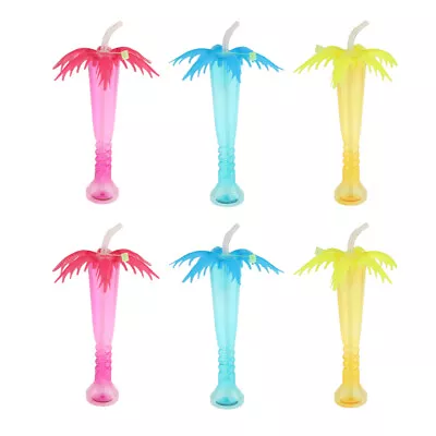 Coconut Tree Cup With Straws Set Of 6 Luau And Tiki Party Supplies - Red & Blue • £17.03