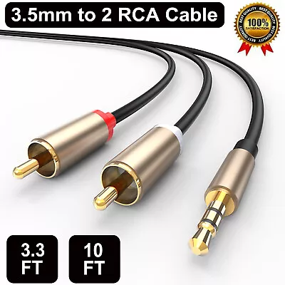 AUX Auxiliary 3.5mm Audio Male To 2 RCA Y Male Stereo Cable Cord Wire Plug • $7.95