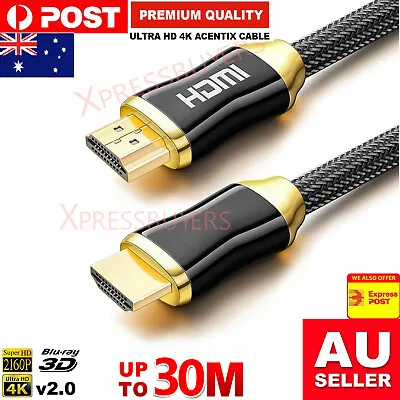 $6.49 • Buy Premium Gold Plated HDMI Cable V2.0 3D 4K Ultra HD High Speed 30AWG 1m To 30m AU