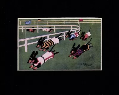 Dachshund Racing - CUSTOM MATTED 5 X 7 - German Dog Art Print Gift - CLEARANCE • $8.50