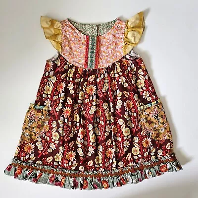 Matilda Jane Platinum 6 Brown Floral Flutter Dress LA1-151 • $25.49