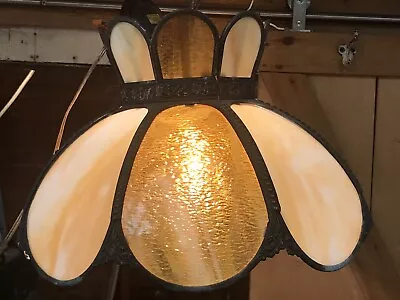 VTG Tiffany Style  Slag Glass Tulip MID-CENTURY Hanging Pendant Light • $169