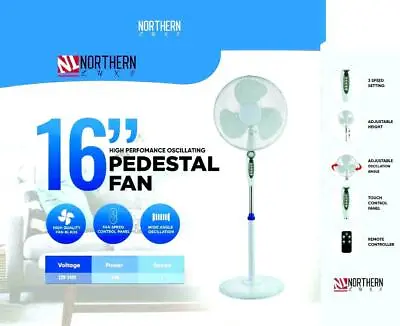 £47.61 • Buy Air Cooling Oscillating 16  Pedestal Standing Fan-remote Control-timer