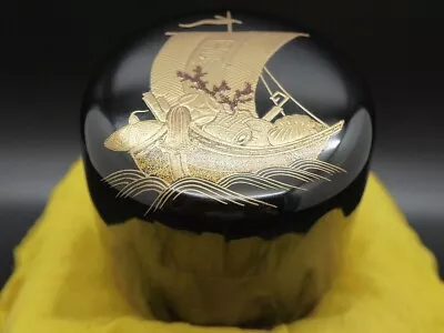 Japanese Lacquer Wooden Tea Caddy Natsume W/ Treasure Ship Maki-e (410) • £56.74