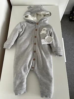 Baby Boys Grey 6-9 Months Warm Pramsuit All In One Suit BNWT • £10