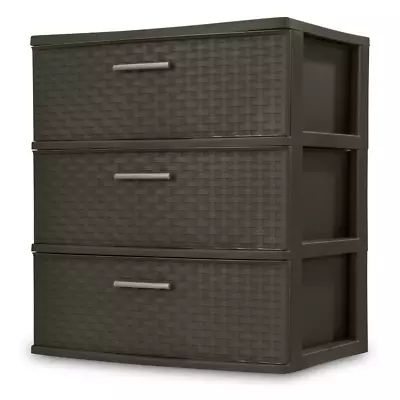 Sterilite Wide 3 Drawer Plastic Weave Chest Dresser Tower 2 Colors 16 X 22 X 24 • $42.93