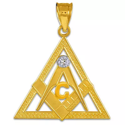 Gold Triangle Freemason Diamond Masonic Pendant • $189.99