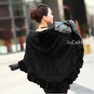 Genuine Mink Fur Shawl Cloak Cape Fashion Hand Knitted Real Mink Fur Poncho • $237