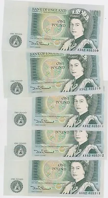 Five Consecutive B341 Somerset Ax62 £1 Notes In Mint Condition • £21.50