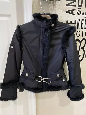 Women Versace Black Belted Fur Coat With Zipper. Size M. Made In Italy • $500