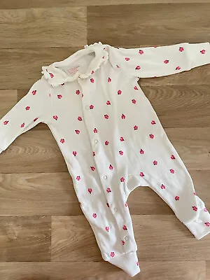 Baby Girl 0-3 Months Primark White Ribbed Romper With Ruffles To Neck Ladybird • £2