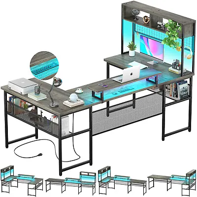 L Shaped Desk U Shaped Gaming Desk Computer Study Desk Large Office Desk Grey • $239.99