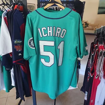 Ichiro Suzuki #51 Teal Blue Green Mariners Home Baseball Jersey Men's Large • $59.99