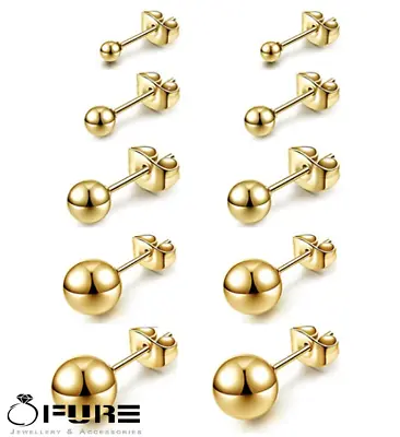 Small Big Women Men Kids Surgical Steel Gold Ball  Cartilage Stud Earrings 3-8MM • £2.99