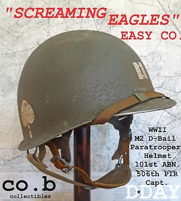 WWII M2 Dbail Helmet 101st ABN 506th PIR Capt. W/WWII Westinghouse Jump Liner • $425