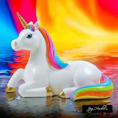 Rainbow Unicorn Fantasy Figurine Foal Figure Laying Ornament Magical Childs Toy • £9.50