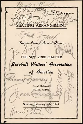 Babe Ruth ~ Frank Sinatra ~ Mel Ott Multi Signed 1945 Baseball Writers Diner Psa • $9999