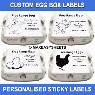 Egg Box Labels Custom Personalised  Chicken Hen Egg Boxes Fresh Free Range Eggs. • £7.99