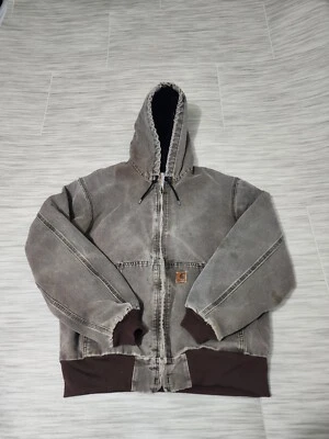 $70 • Buy Vtg Carhartt J25 CHT Brown Thermal Lined Duck Hooded Jacket USA Mens L - C814