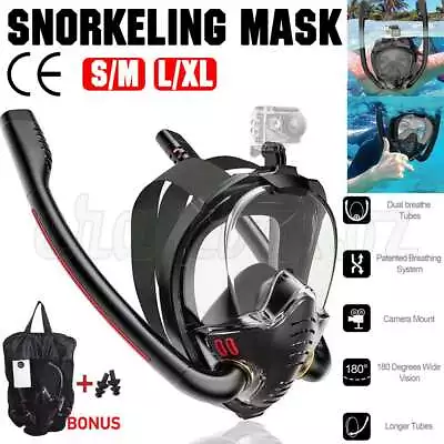 Snorkel Goggles Full Face Diving Mask Snorkel Swim 180° View Anti Fog Snorkeling • $24.99