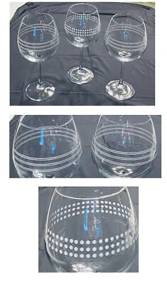 VINTAGE Wine Glasses 24 Oz. Etched  Balloon Blown Glass Clear Jumbo 3-Piece Set • $32.88