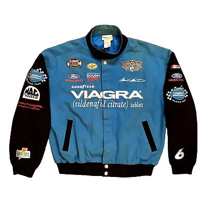 Mark Martin Viagra Jacket #6 Nascar Roush Racing Ford All Over Patches Logo Sz M • $221.99