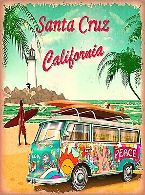 Santa Cruz Beach Surfer Volkswagon Van California Retro Travel Art Poster Print • $11.19