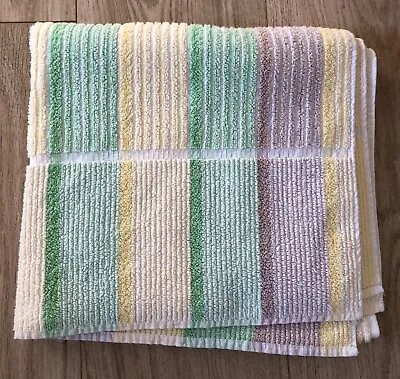 Vintage Yellow Green Beige Striped Standard Size Cotton Bath Towel - Camper Van • £10