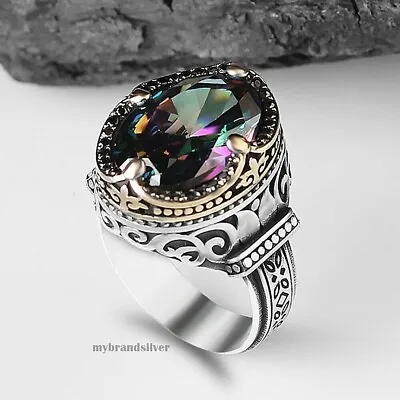 925K Sterling Silver Turkish Handmade Jewelry Mystic Topaz Men's Ring All Size • $58