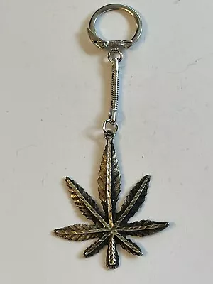 RARE 1960s-70s “MARIJUANNA” WEED LEAF METAL KEYCHAIN /RING/HIGH TIMES LQQK • $45