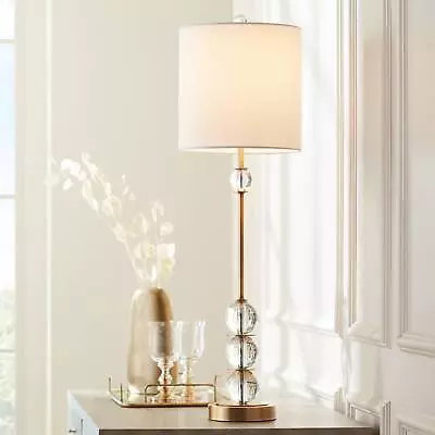 Halston Modern Buffet Table Lamp 32 1/2  Tall Brass Metal Crystal Living Room • $79.99