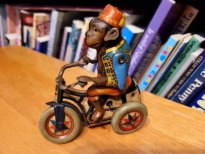 ARNOLD TIN LITHO WIND UP  MONKEY On A TRICYCLE Made In U.S. ZONE GERMANY #2 • $98.96