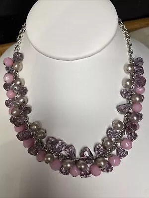 £30 • Buy Vintage Trifari Pink Crystal Faux Pearl Necklace 1960s