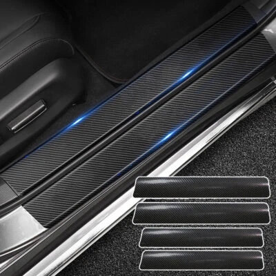 $6.69 • Buy 4x Black Carbon Fiber Car Door Plate Sill Scuff Cover Anti-Scratch Sticker Parts
