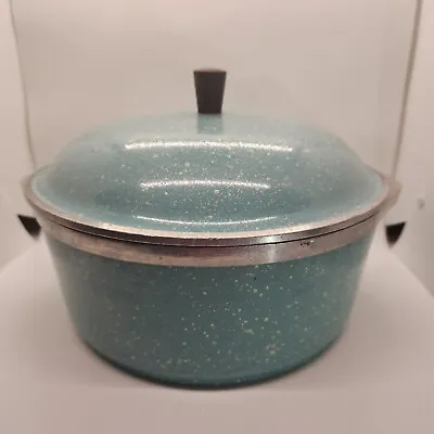 Vintage Club Turquoise Aluminum  4 Qt Dutch Oven Stock Pot Pan W/Domed Lid • $30.49