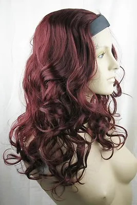 Cherry Red Wavy Curly Half Head Long Hair Wig Headband Fancy Dress • £3.95