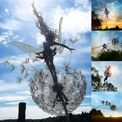 £11.99 • Buy Fairies Dandelions Dance Together Ornament Garden Sculpture Decor Outdoor Statue