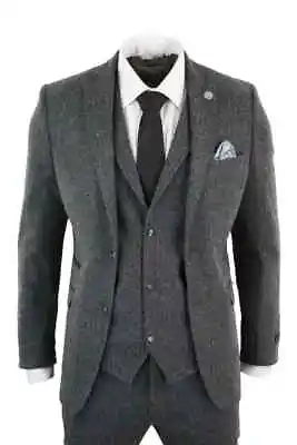 Grey 3 Piece Wedding Tweed Formal Men Suits Custom Made Blinders Bridegroom • $186.95