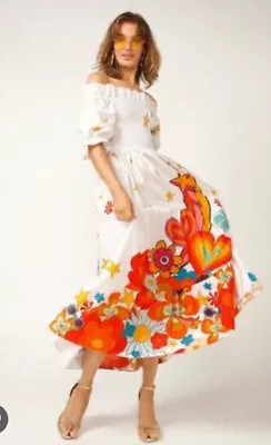 White Bonita Collective Maxi Dress. Elton John. Size L (14.) • $120