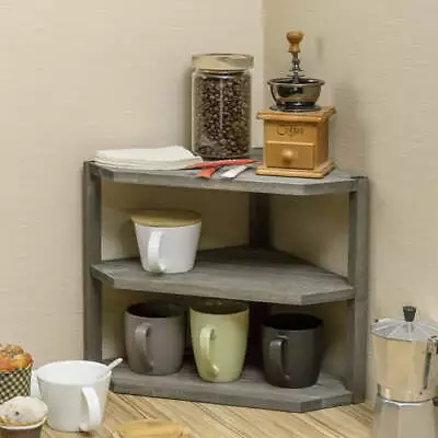 3-Tiered Gray Wood Kitchen Countertop Corner Organizer Shelf Corner Shelves • $44.99