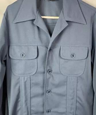 Vintage JC Penney Work Shirt Polyester Button Blue Collared Men’s 38 • $29.74