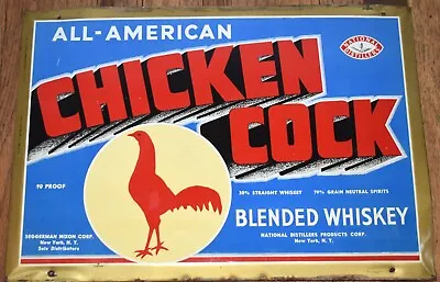 Vintage ALL AMERICAN CHICKEN COCK Blended Whiskey Rooster Advertising SIGN • $359.95