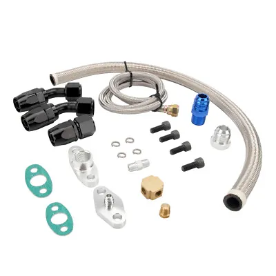 Universal Turbo Oil Line Kit Feed + Return Drain Flange T3 T4 T04E Oil Pan Plug • $42.99