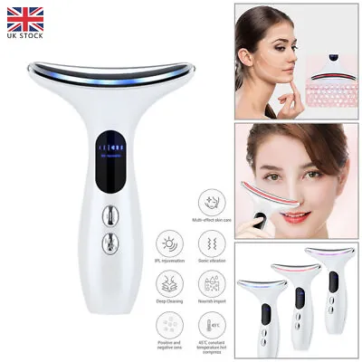 Neck Massager Color LED Photon Therapy Face Lifting Vibration Anti-Wrinkle Aging • £11.81