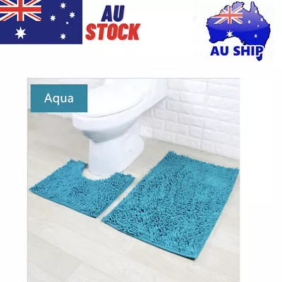 100% Chenille Shaggy Bath Mat Set 2pcs Soft Non-slip Rug Washable 9 Colors • $24.83