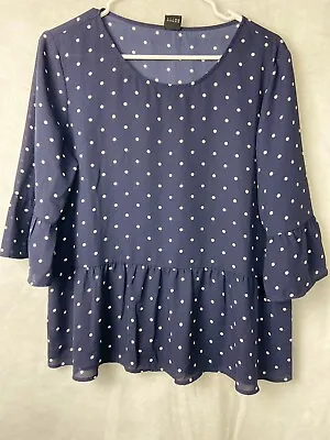 S. OLIVER BLACK LABEL Women's  Blue Polka Dot  Riffle Blouse Top Shirt Size 10 • $14.97